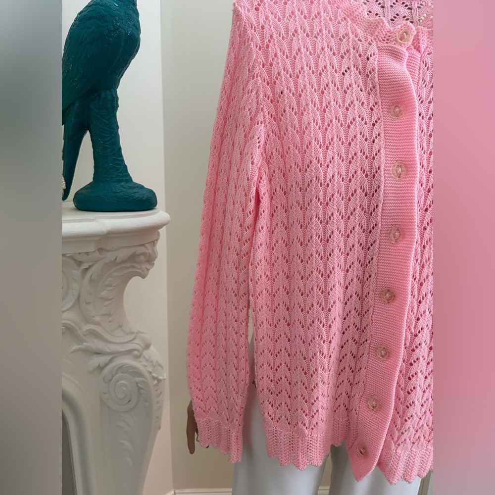 Pink Handmade Pointelle Knit Button-Up Sweater Cardigan - Picture 4 of 10